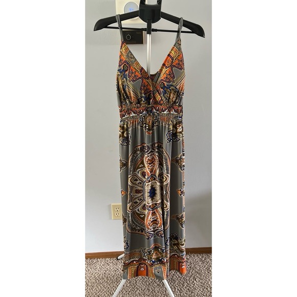 She's Cool Women's Gray‎ Orange Multicolor Maxi Dress Size 2X - Picture 1 of 8